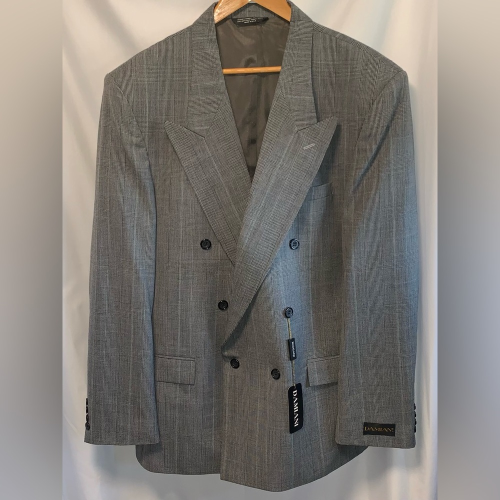 NWT Damiani Blazer Sport Jacket Coat Dark Charcoal Grey Lined Size 46 Long
